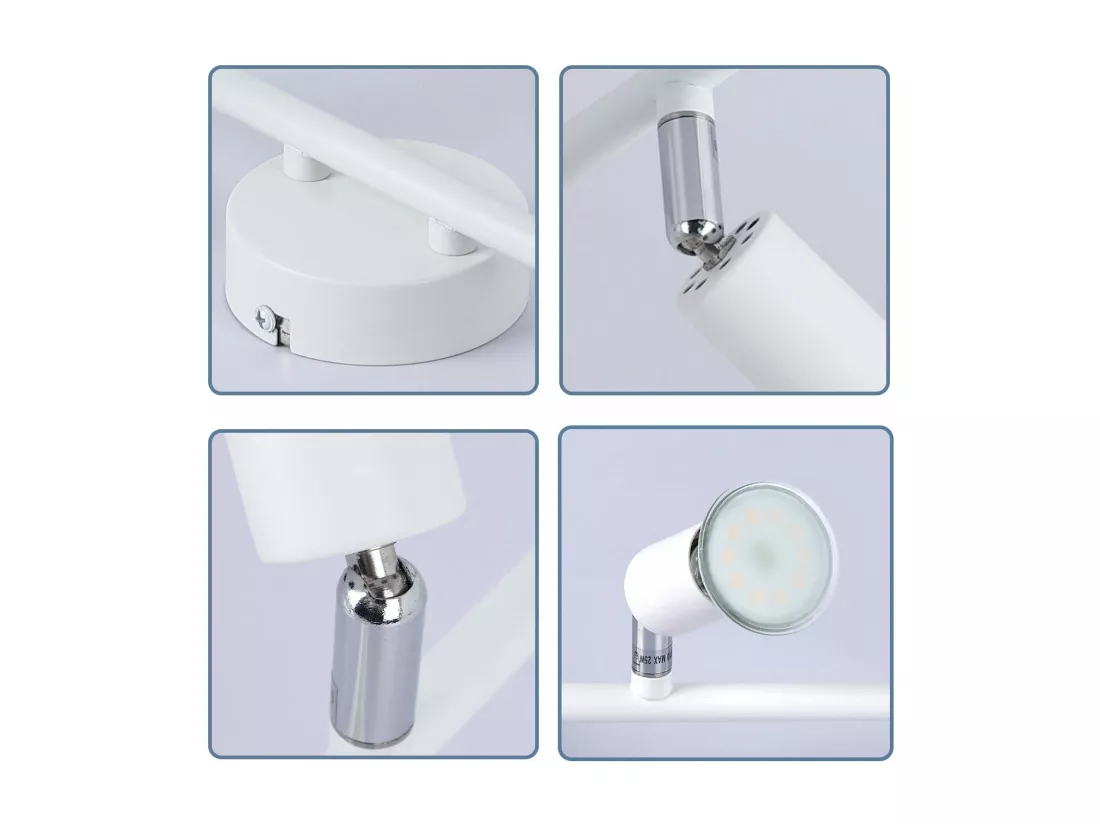 NETTLIFE Plafonnier LED 6 spots GU10 - Spot de Plafond Lampe de Plafond Moderne Intérieur Blanc pour Salon Salle de Bain Cuisine Bureau