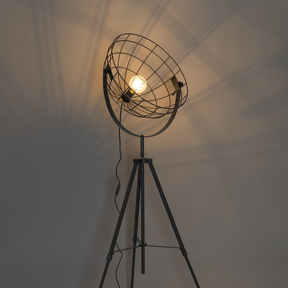 Industriële tripod vloerlamp zwart 50 cm verstelbaar - Hanze