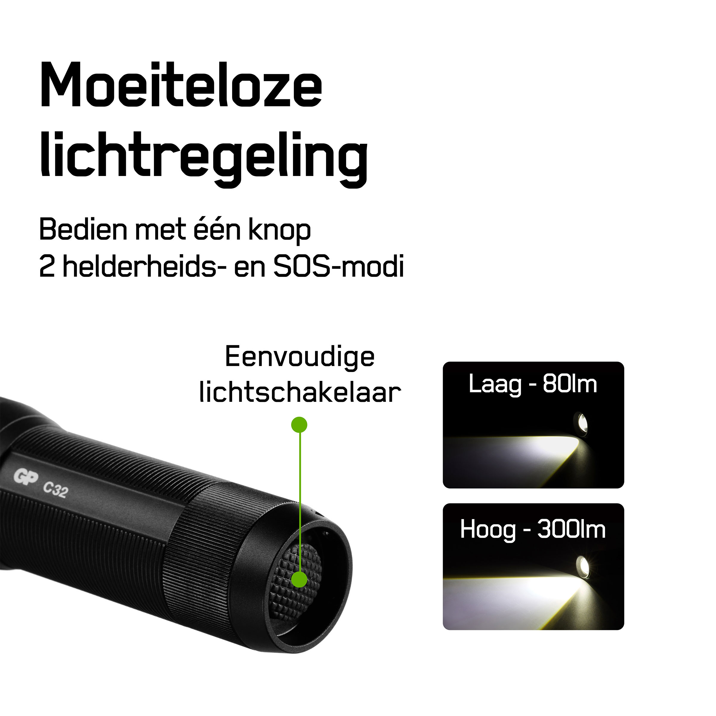 GP C32 300 lumen zaklamp - Black