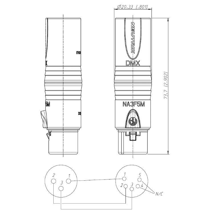 Neutrik NA3F5M adapter XLR3 female - XLR5 male