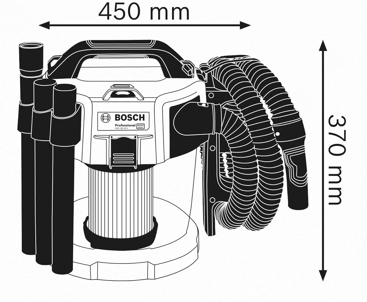 Bosch Professional 18V System Akku Staubsauger GAS 18V-10 L (ohne Akkus und Ladegerät, mit Flachfaltenfilter, Bodendüse, Fugendüse, 1,6 m Schlauch, Volumenstrom bis zu 24 l/sec (Turbine))