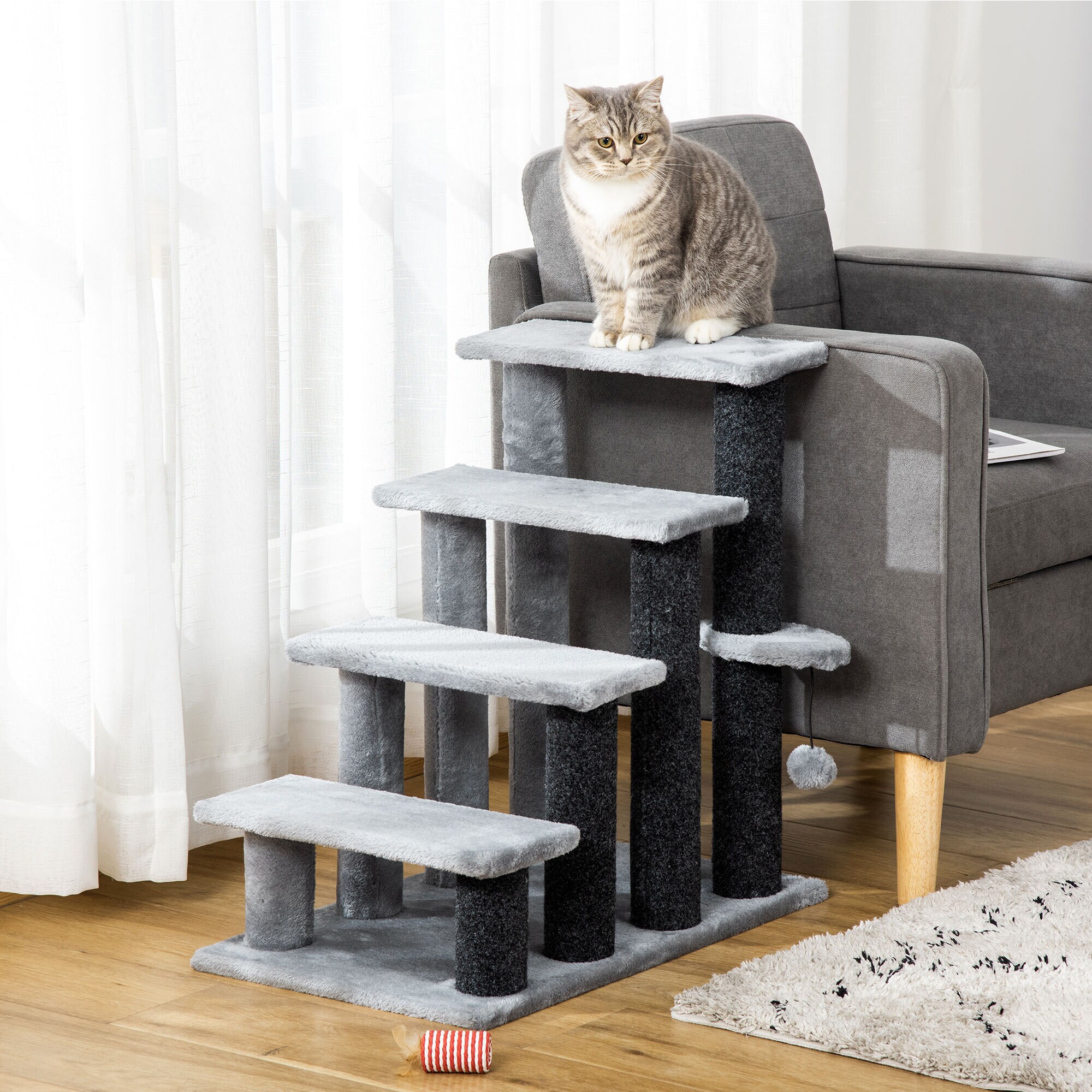PawHut Haustiertreppe mit Stufen grau 60L x 40B x 64H cm