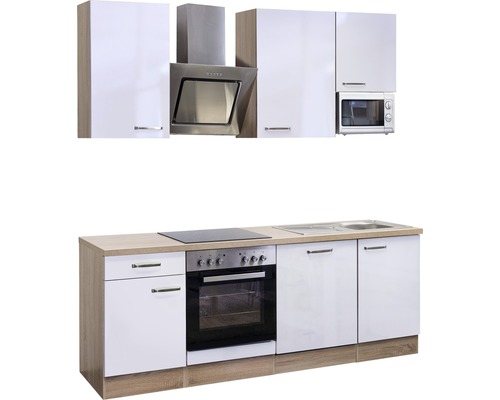 Flex Well keukenblok met Valero apparatuur, 220 cm, wit hoogglans, gedemonteerd, omkeerbare uitvoering 00009942