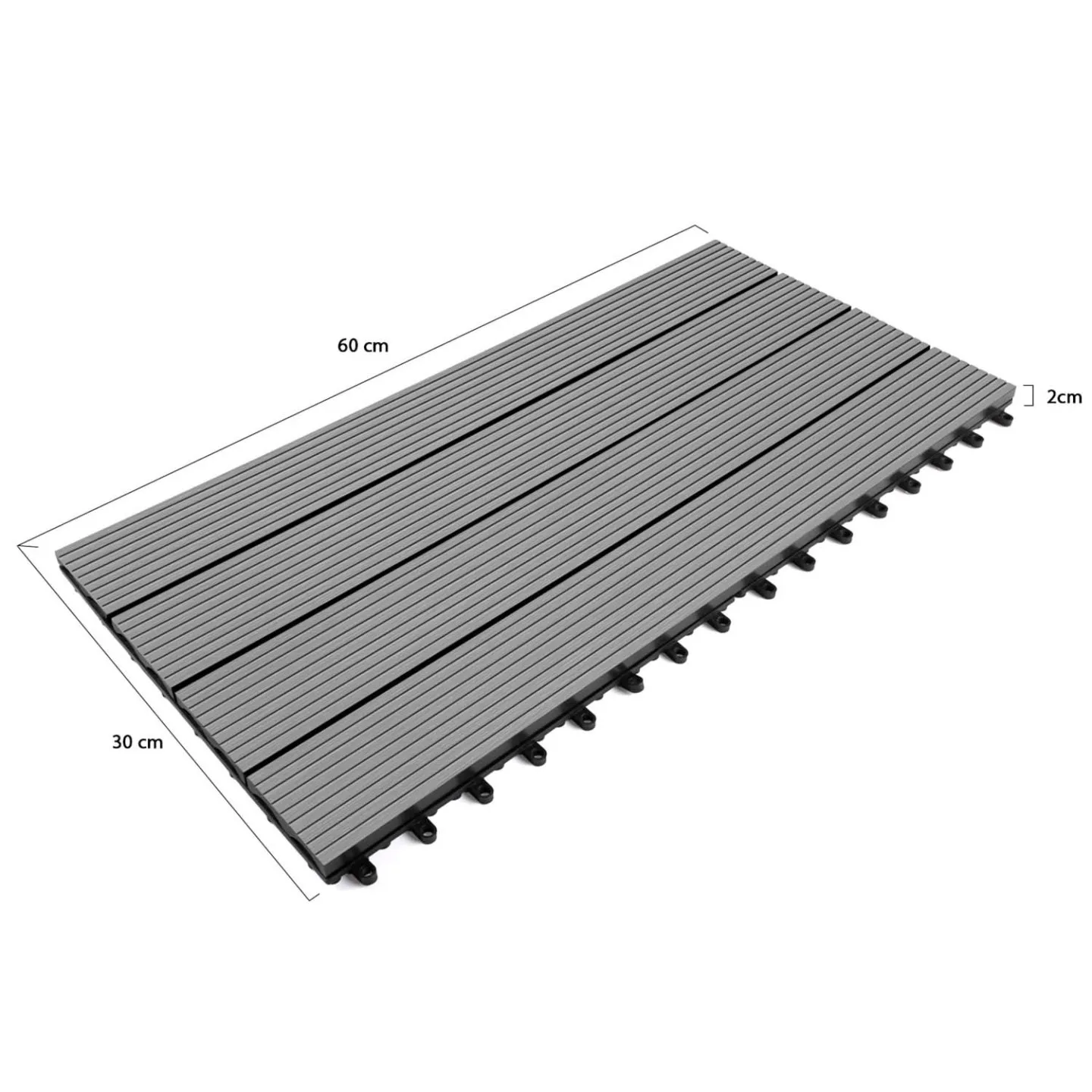 Lot de 5 dalles de terrasse rectangulaire WODHY clipsables bois composite gris 60 x 30 cm