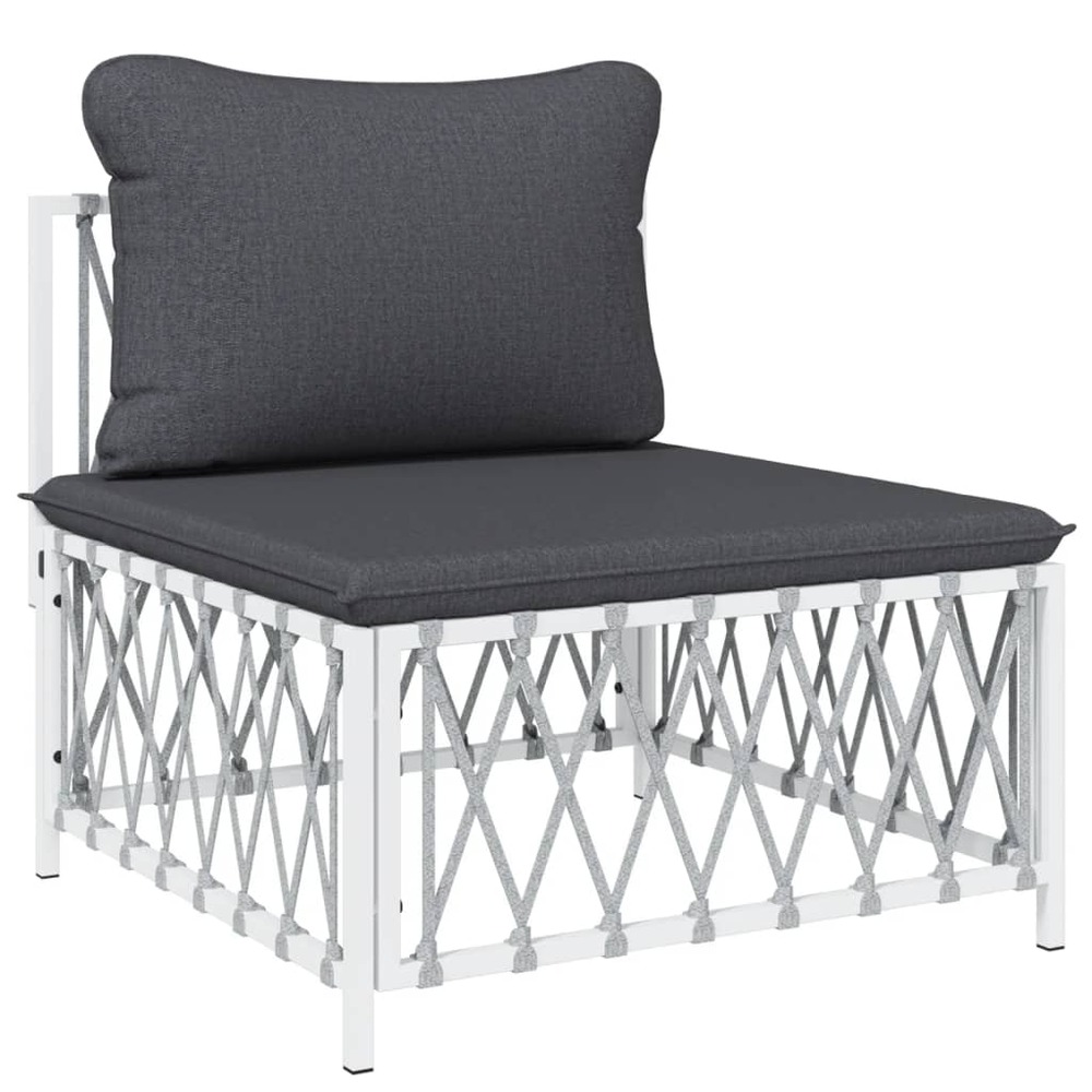 Salon de jardin meuble d'extérieur ensemble de mobilier 4 pièces avec coussins blanc acier
