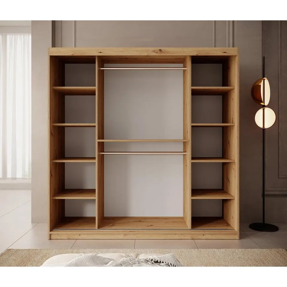 Meubella - Kledingkast Pete - Eiken - 200 cm - Met spiegel