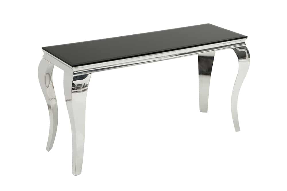 Eleganter Konsolentisch MODERN BAROCK 145cm schwarz Opalglas Edelstahlbeine