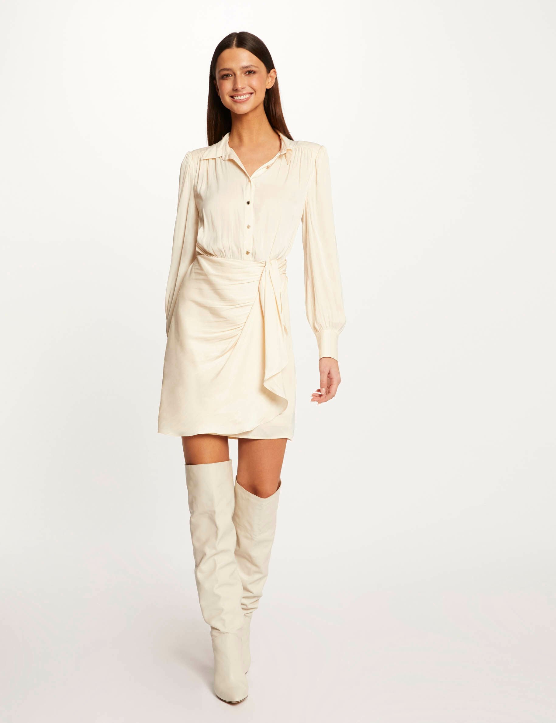 Robe droite drapée satinée ecru moyen femme - ecru_moyen
