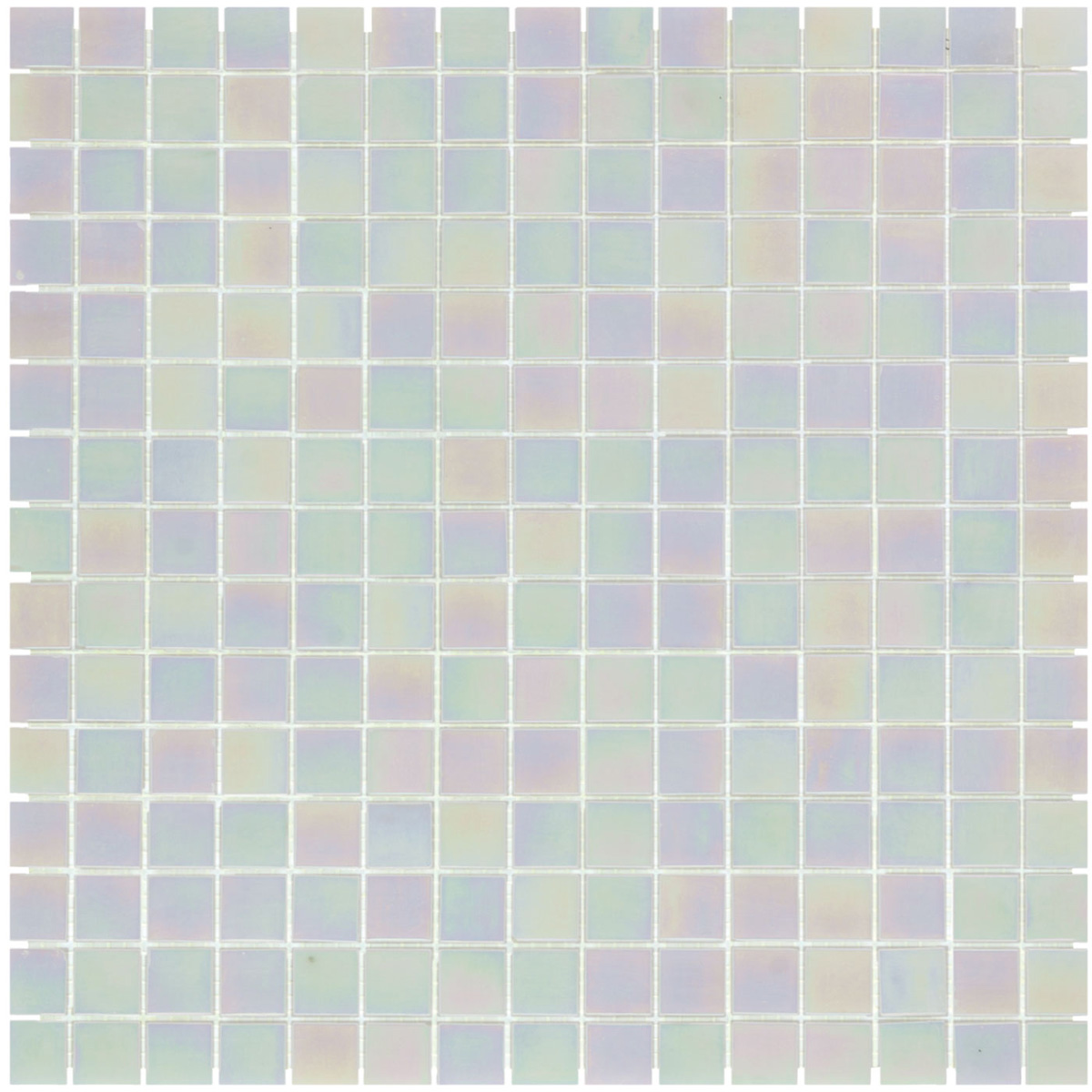 Tegelsample: The Mosaic Factory Amsterdam vierkante glasmozaïek tegels 32x32 gebroken wit parel