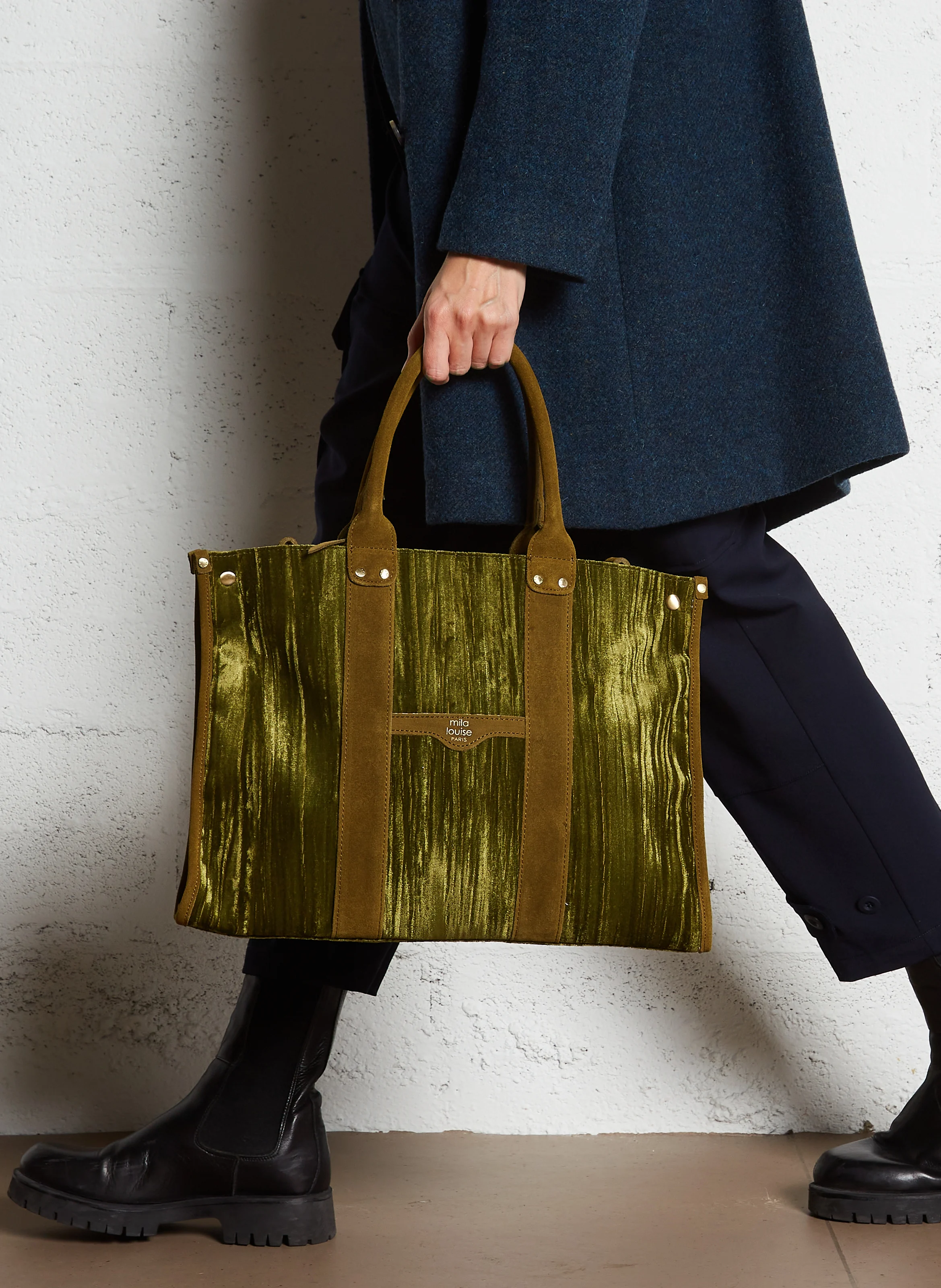 PRUDENCE - Sac cabas en cuir velours | Kaki