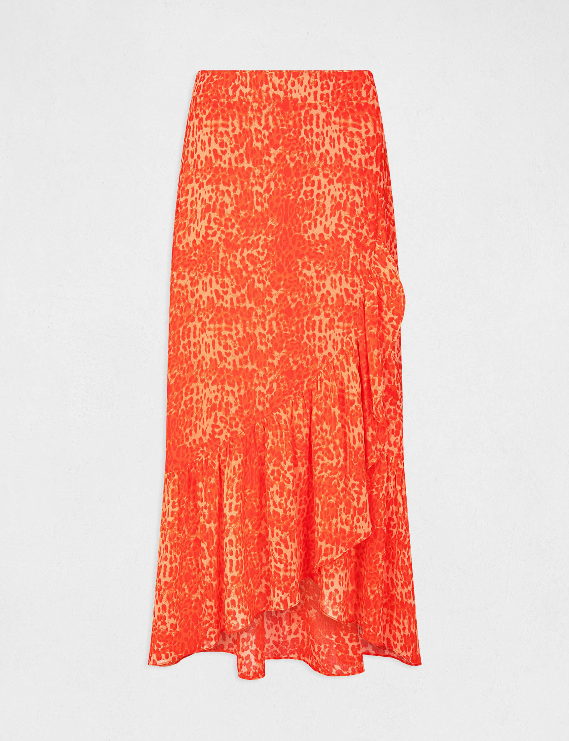 Jupe longue portefeuille imprimé léopard orange femme - orange