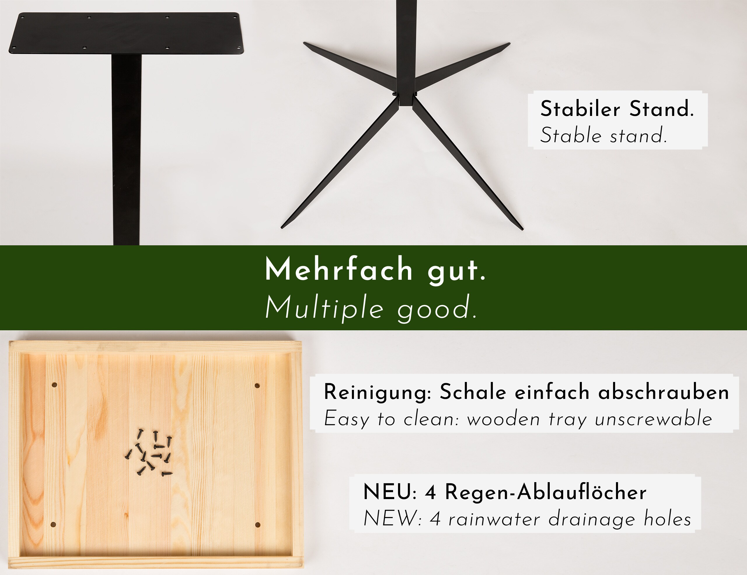 WONDERMAKE® Design Vogelhaus mit Ständer aus Metall und Holz wetterfest, modernes Vogelfutterhaus groß Metalldach stehend, Vogelhäuschen Futterhaus für Vögel zum Stellen XL