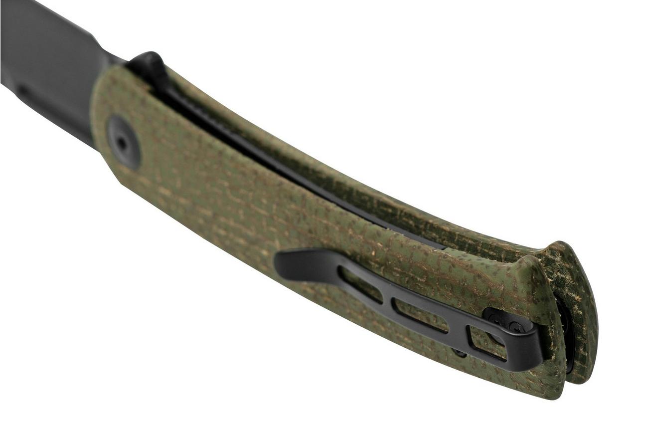 CIVIVI Caetus C21025C-3 Green Burlap Micarta, Black Stonewashed, zakmes