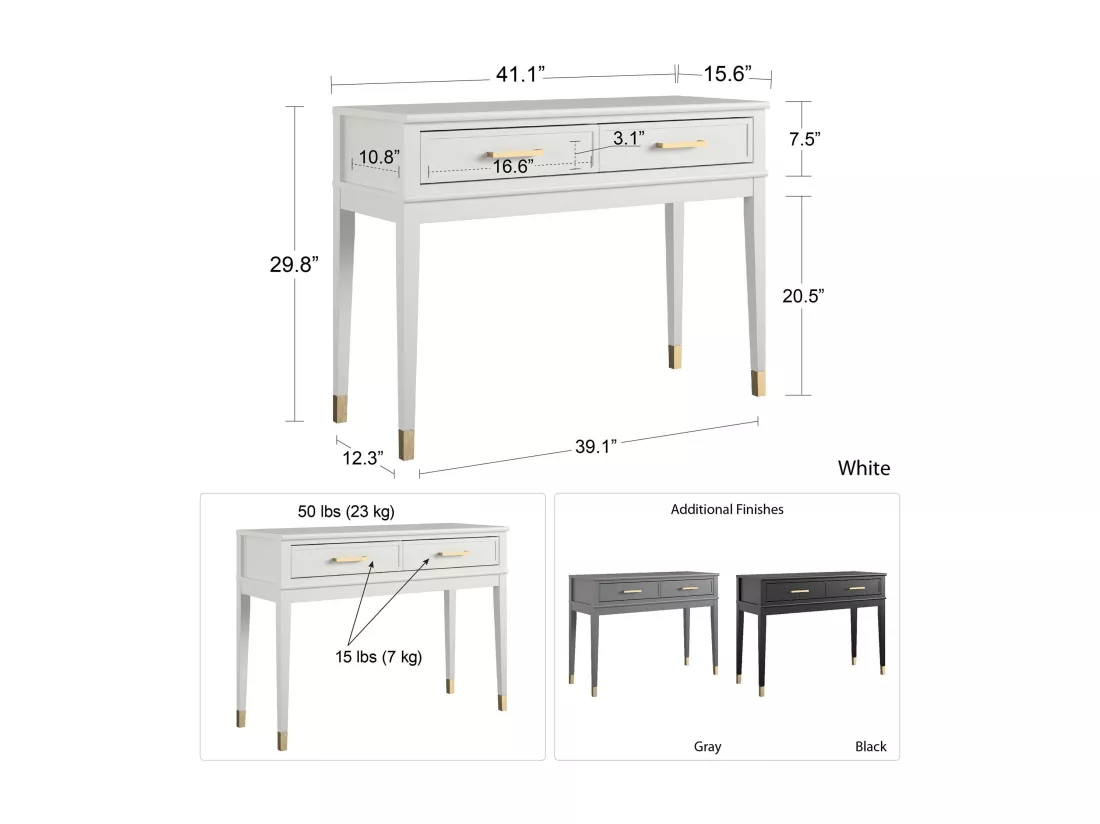 Westerleigh | Table console avec 2 tiroirs en MDF noir