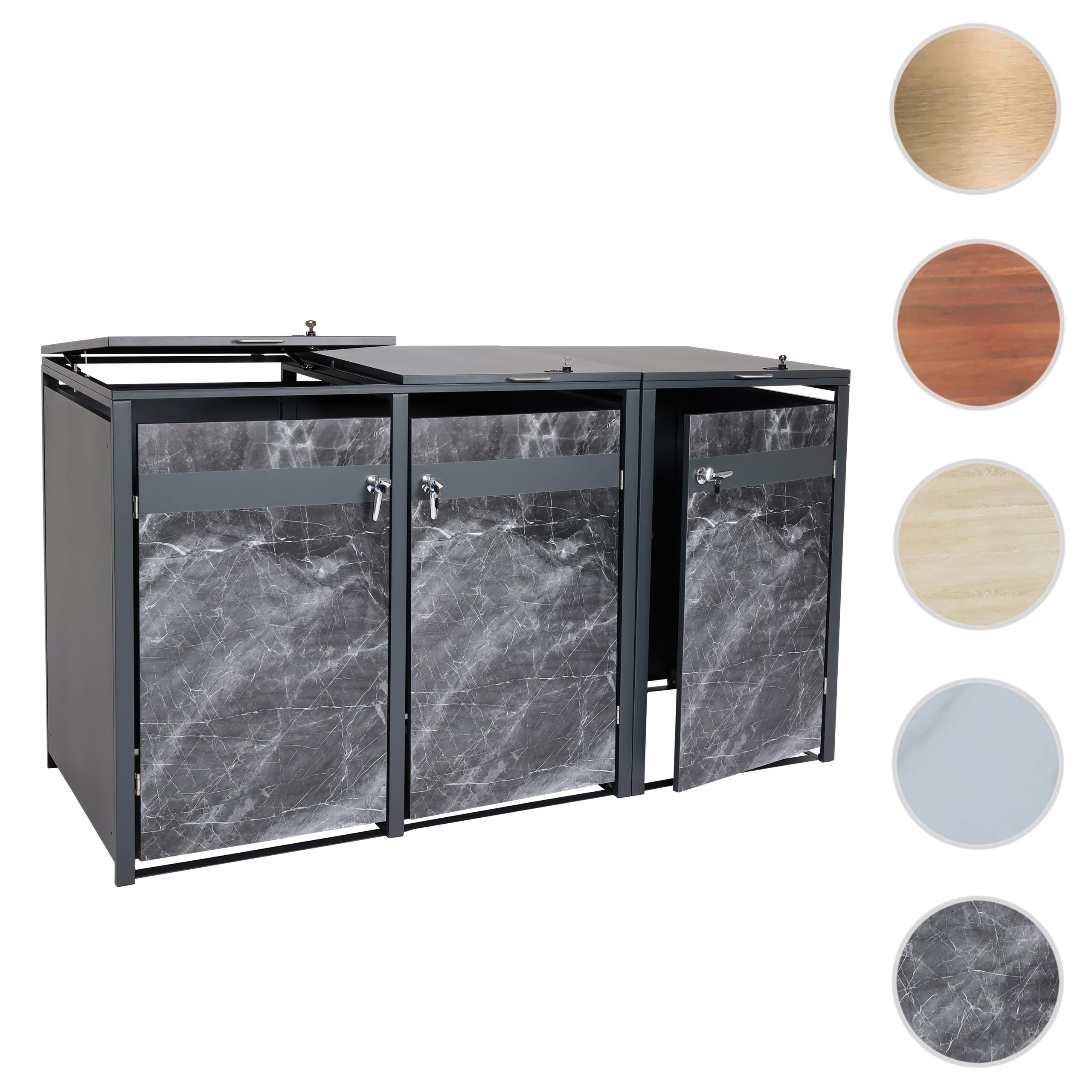 3er Mülltonnenverkleidung MCW-J82, Mülltonnenbox, erweiterbar, Metall 80kg, anthrazit ~ Marmor-Optik dunkel