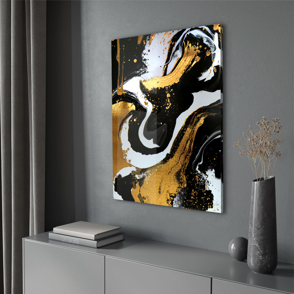 Walljar acrylglas schilderij - Golden Strokes Acrylglas schilderij - 120 x 180 cm