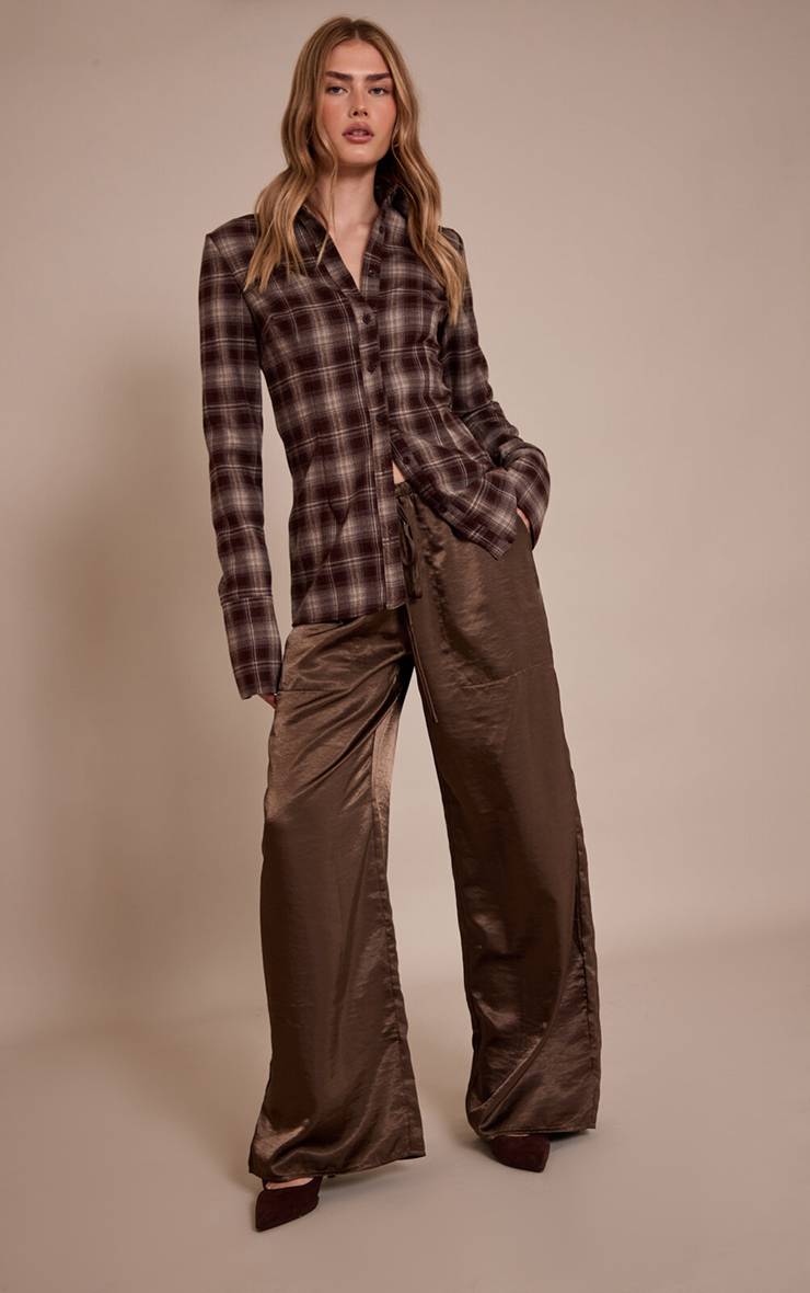 Vert Olive Foncé Pantalon Ample À Cordon En Satin Froissé