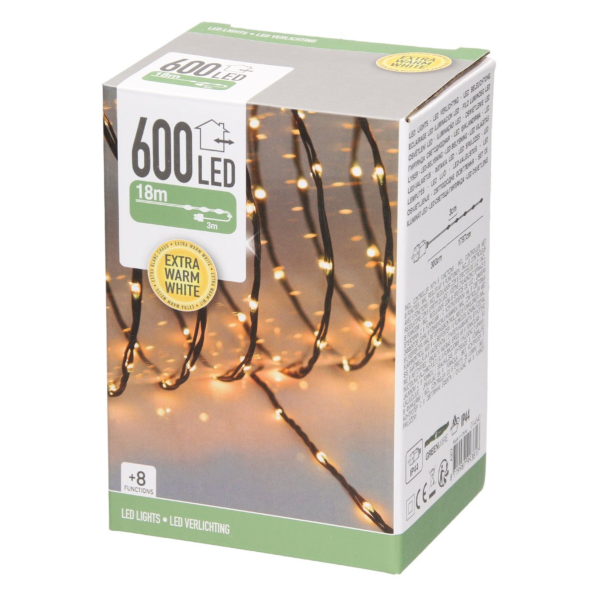 ECD Germany LED Micro Cluster Lichtsnoer 18m 600 LED's Extra Warm Wit, 8 Functies, Netvoeding, IP44 Waterdicht Binnen/Buiten, Kerstverlichting Kerstboom Cluster Lichtsnoer