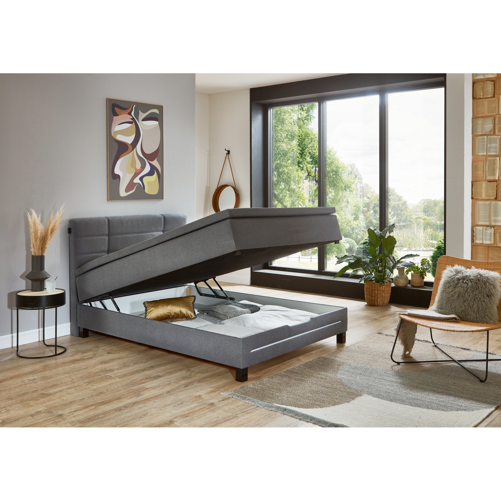 Boxspringbett Lumen Webstoff Polyester grau 140 x 200 cm