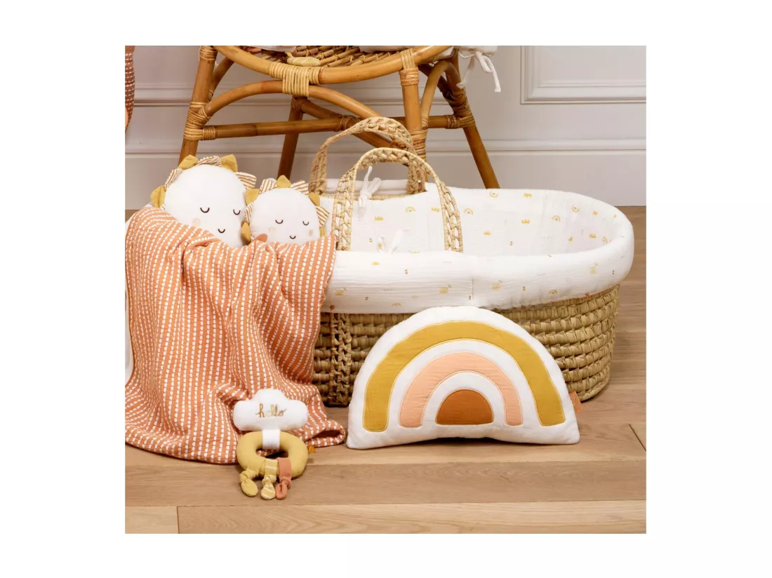 Coussin arc en ciel 35x20cm en coton blanc