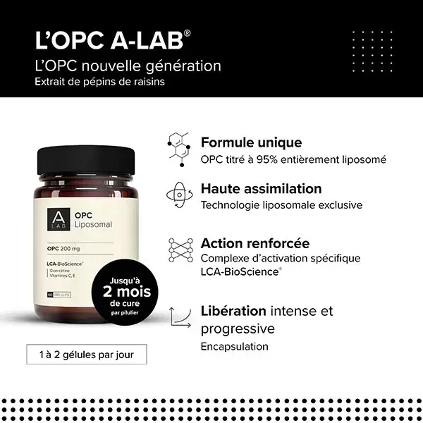 A-Lab OPC Lipossomal Uva 200mg - Antioxidante, Circulação, Coração, Pele - 60 cápsulas