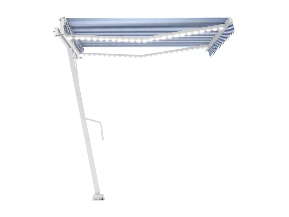 Auvent automatique capteur de vent/LED 400x300 cm Bleu et blanc