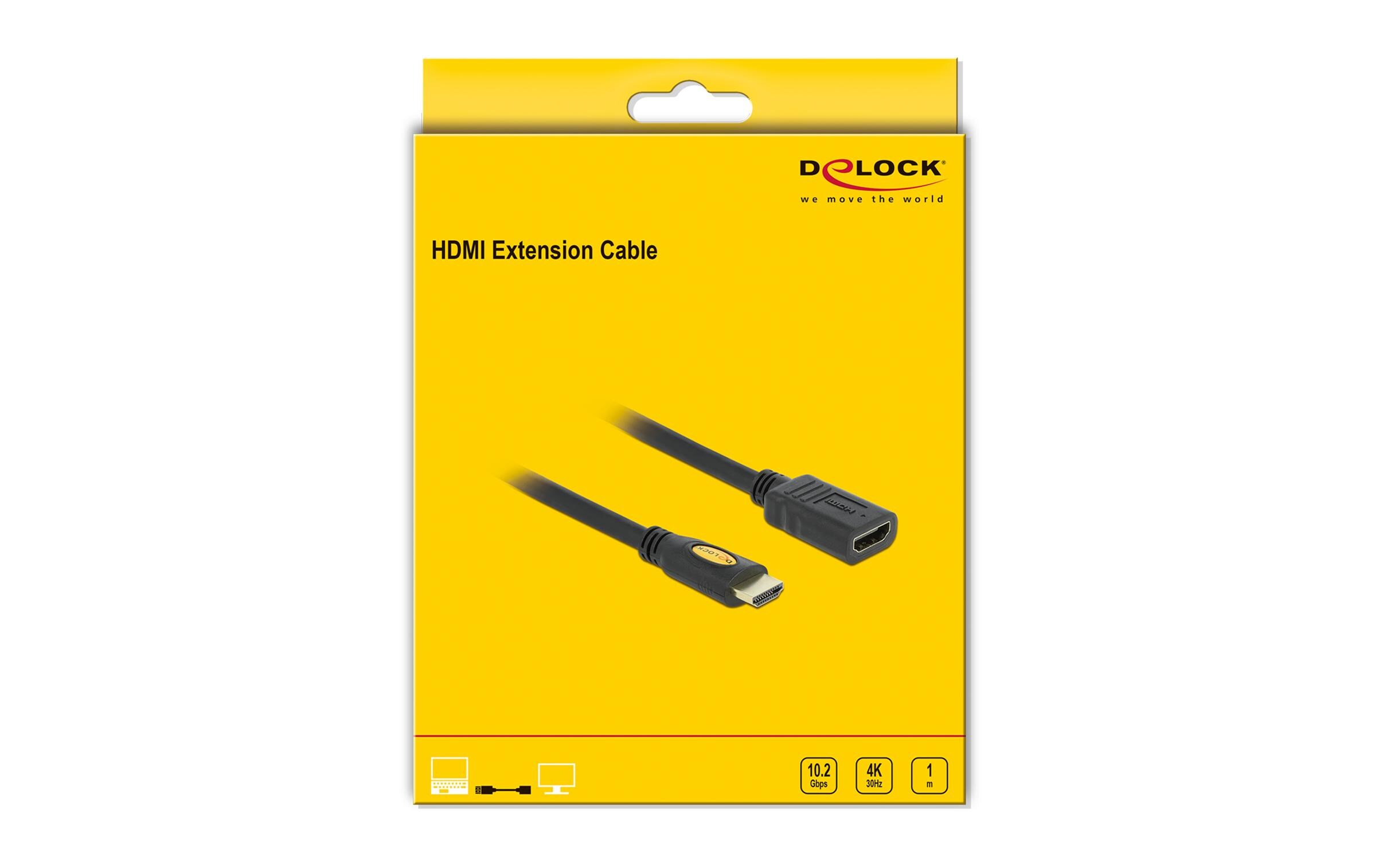 Verlängerungskabel 4K 30Hz HDMI - HDMI, 1 mDelock Verlängerungskabel High Speed HDMI mit Ethernet HDMI A Stecker > HDMI A Buchse 1 m