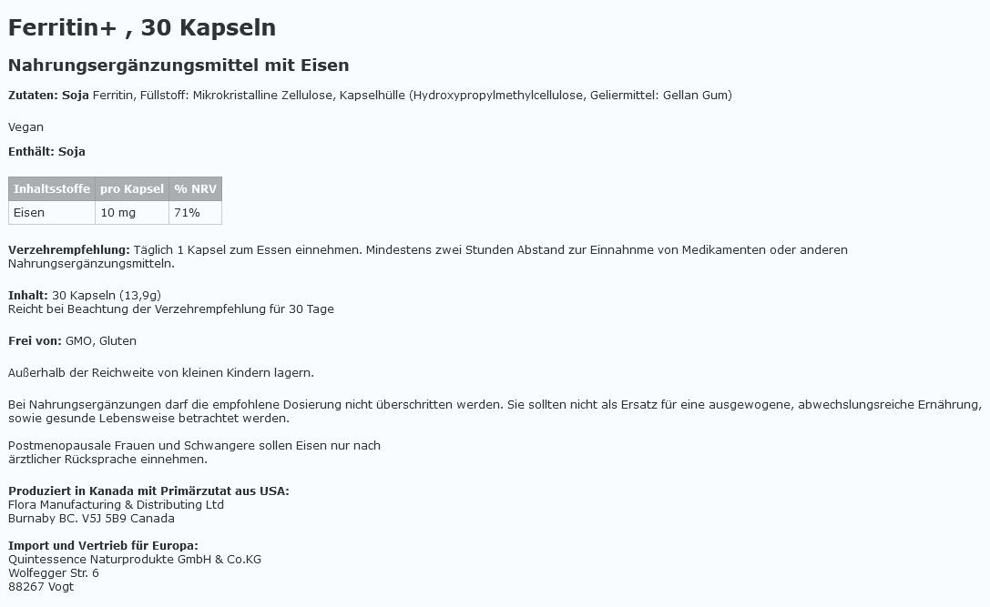 Ferritin+™ Eisen Kapseln von FMD