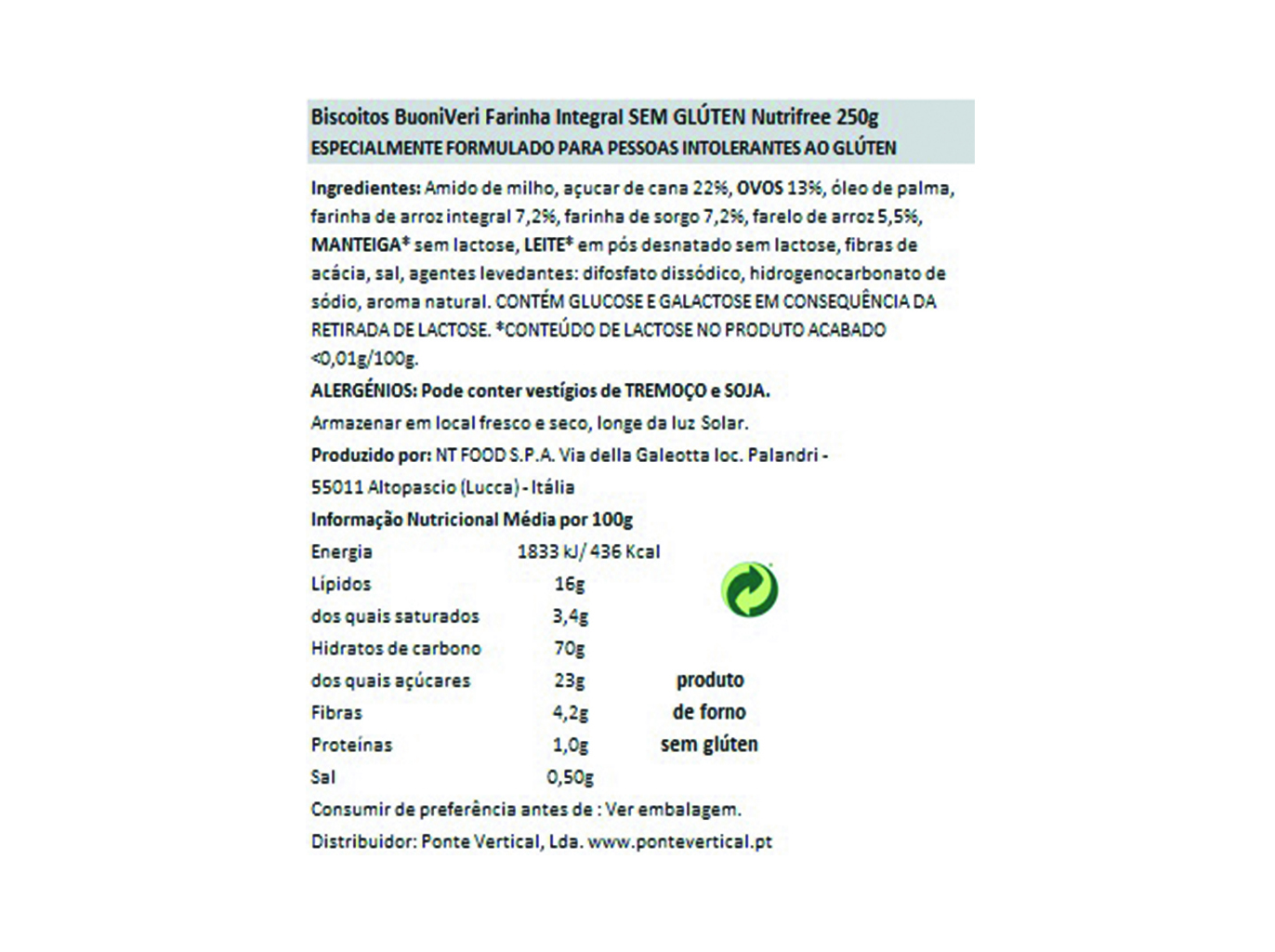 BISCOITOS SEM GLÚTEN NUTRIFREE PEPITAS CHOCOLATE 250G