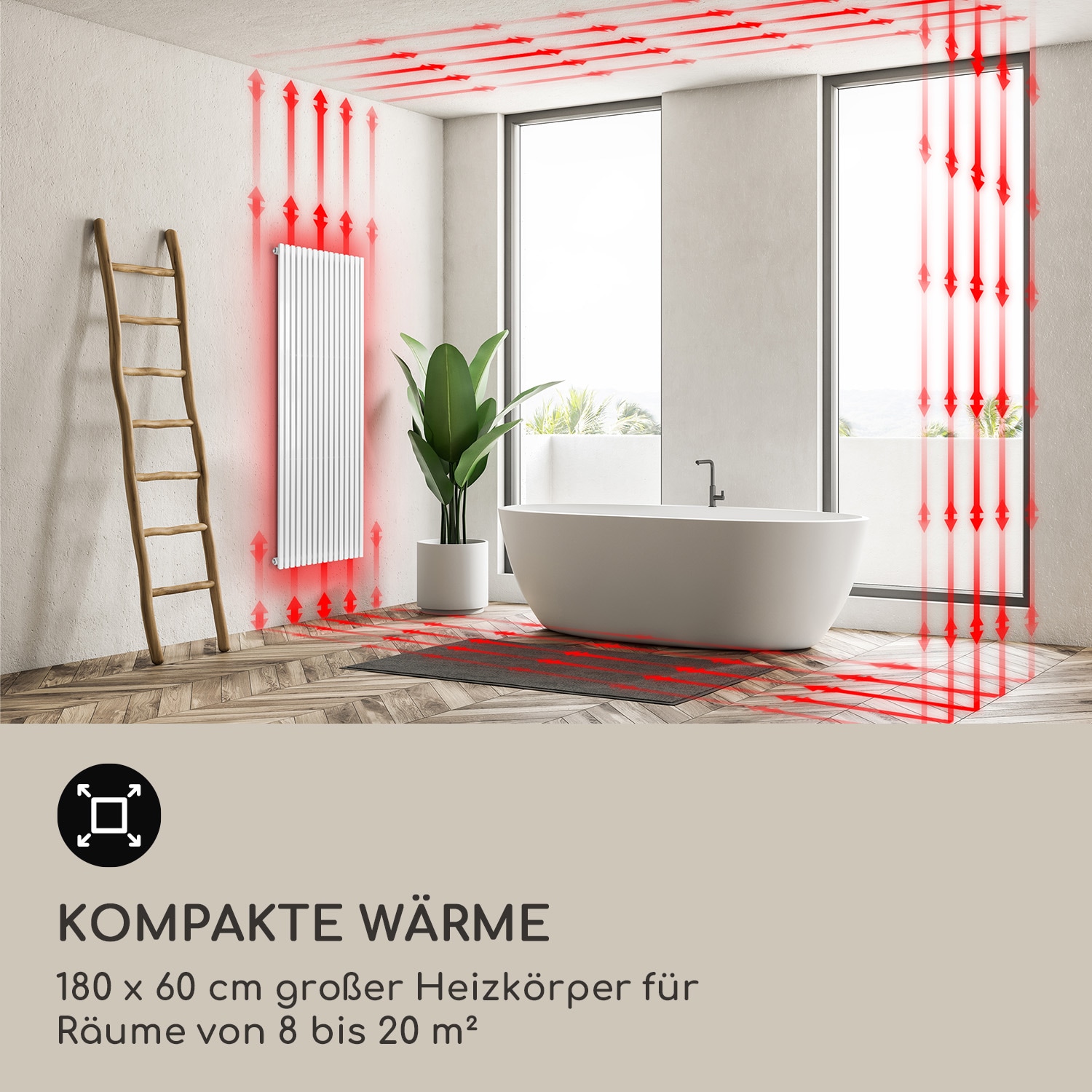 Delgado 180 x 60 Heizkörper Badheizkörper Röhrenheizkörper 1065W Warmwasser 1/2 Weiß 180 x 60 cm