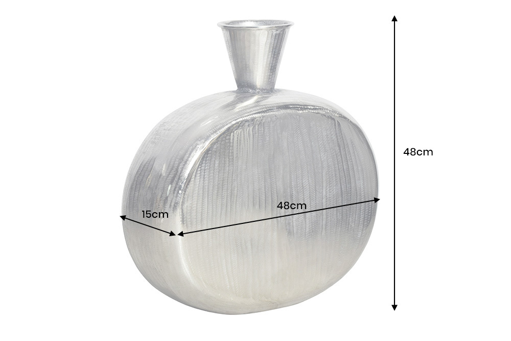Handgefertigte Vase ORIENT L 50cm silber Metall Hammerschlag Design