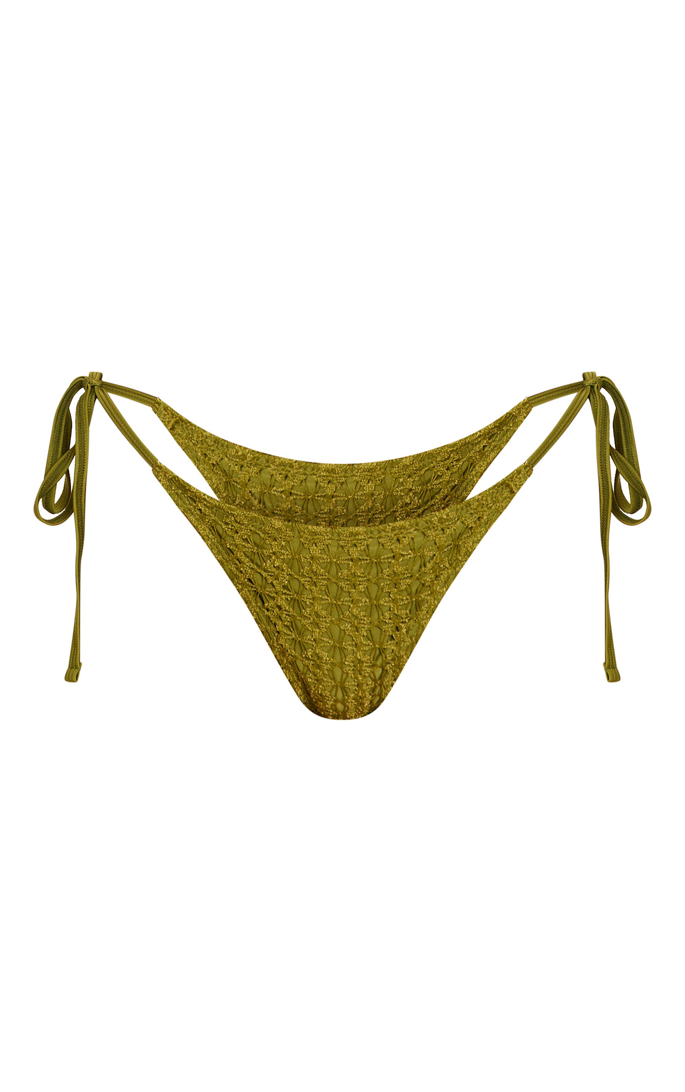 Vert Olive Bas De Bikini À Liens Latéraux Avec Superposition En Crochet