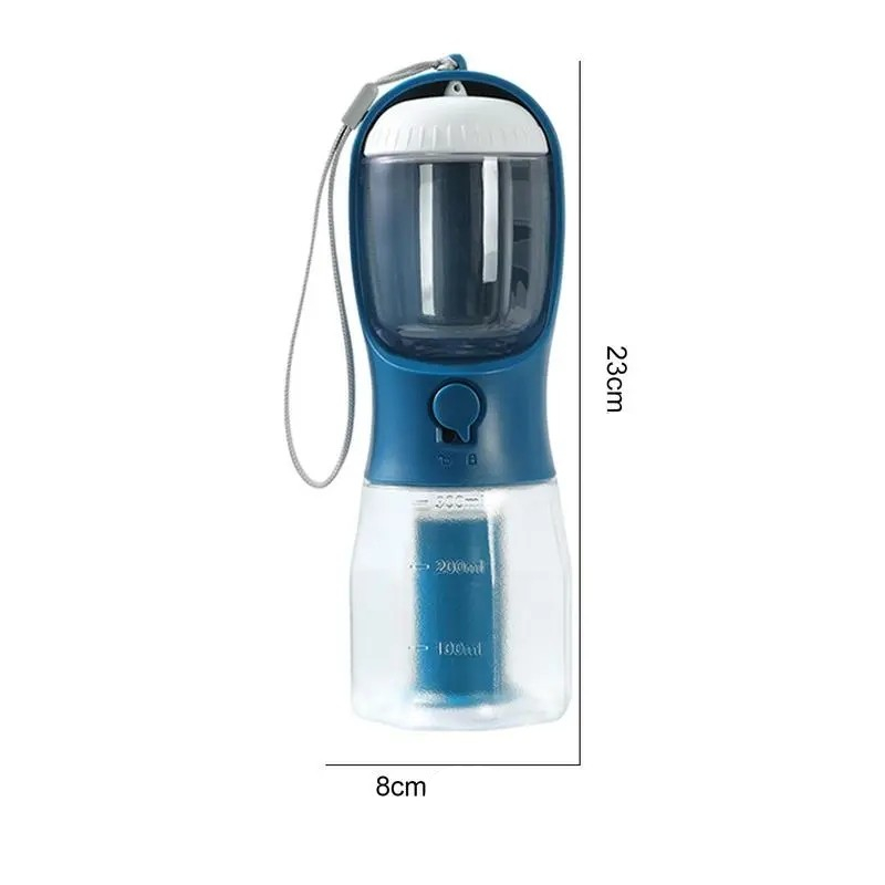 (300ml) 3in1 Portable Haustier Trinkflasche Hunde Leckerli Behälter Wasser / Futter / Kotbeutel Spender - Blau