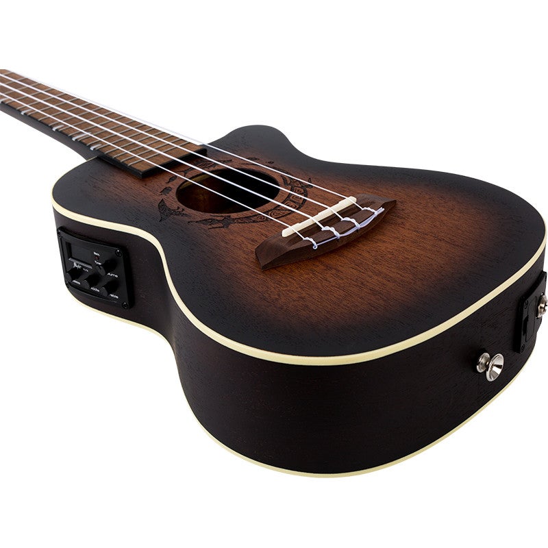 Flight Gemstone Series DUC380 CEQ Amber elektrisch-akoestische concert ukelele met gigbag