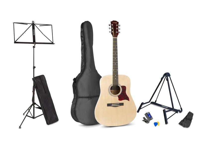 MAX Westerngitarre SoloJam Kit Natur Westerngitarre mit Zubehör