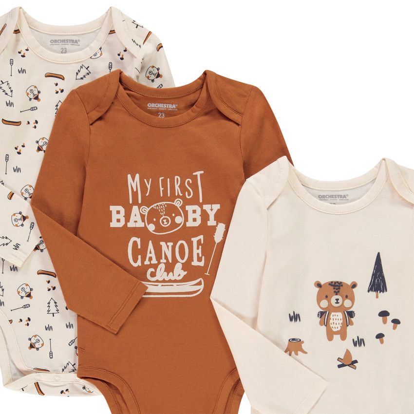 Lot de 5 bodies manches longues ourson pour bébé garçon - Ecru