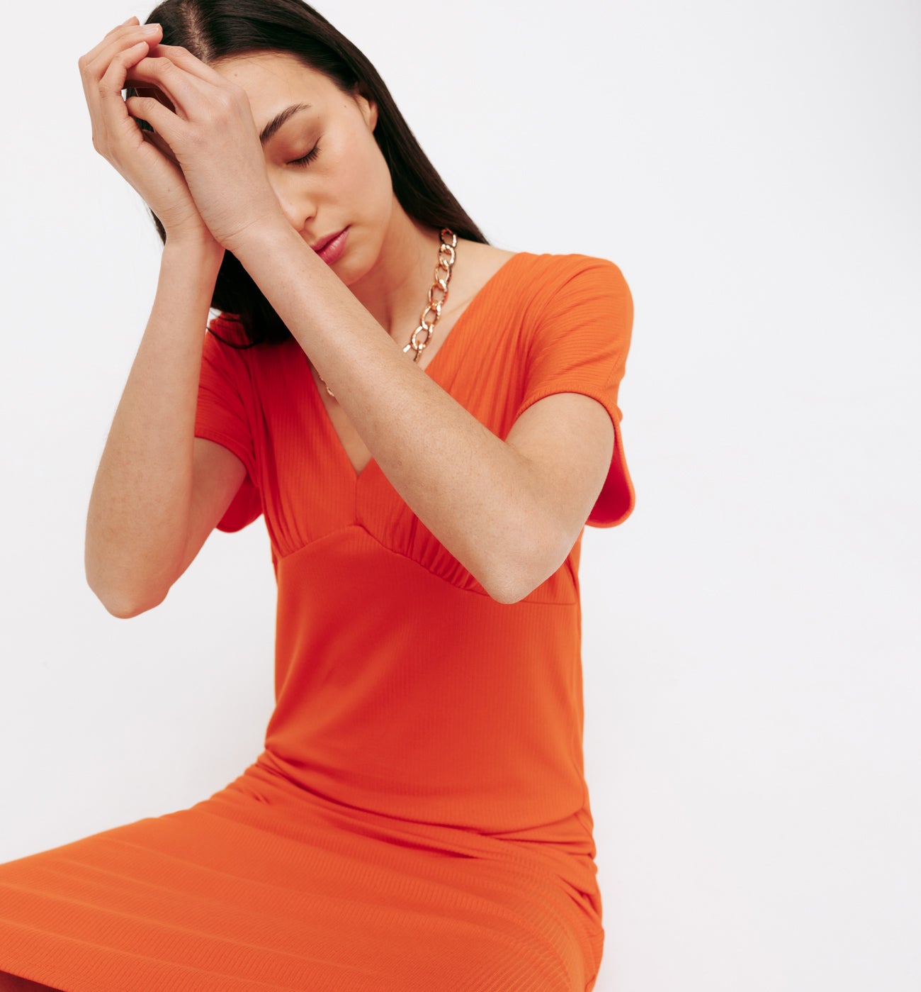 Robe ctelée unie Femme - Orange