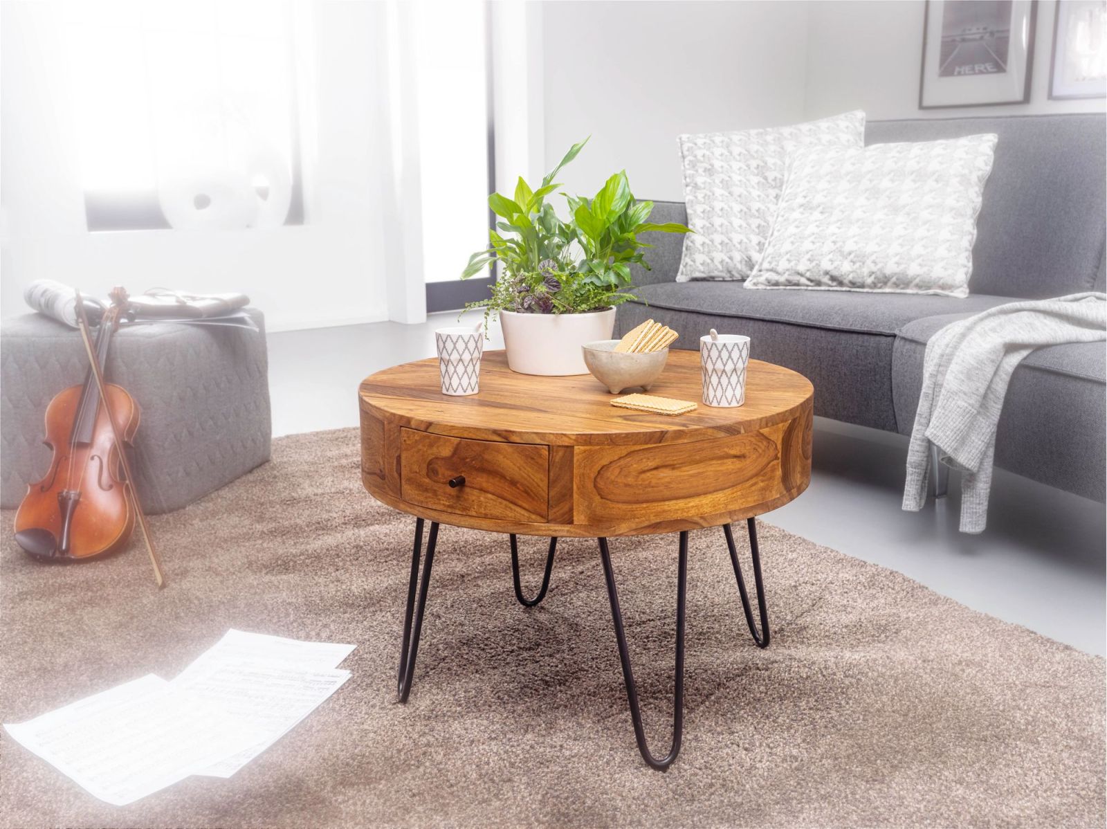 Couchtisch - Sheesham massiv - schwarz - 60 cm