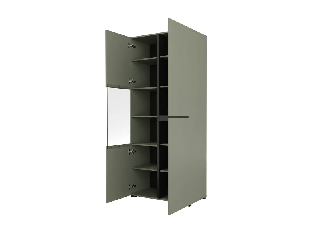 Vitrine haute 2 portes collection HAVANA. Coloris sauge et noir.