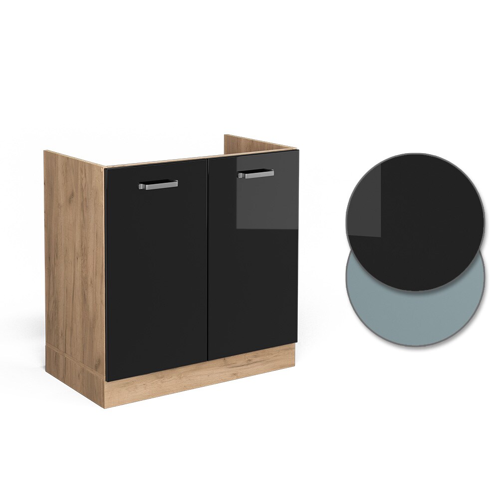 Vicco Spülenunterschrank Küchenschrank R-Line Solid Eiche Schwarz 80 cm modern