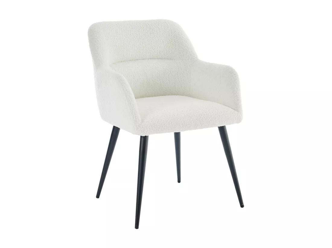 Lot de 6 chaises avec accoudoirs en tissu bouclette et métal noir - Blanc - HEKA