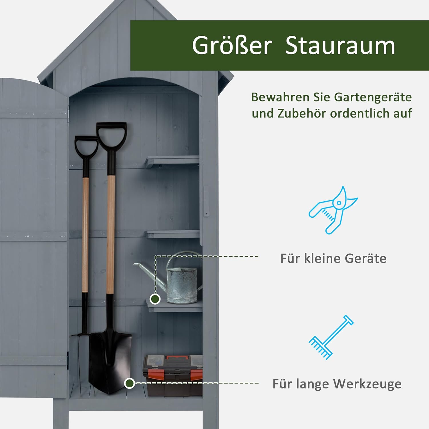 Outsunny Gartenschrank Holz Gerätehaus Gartenhaus Geräteschuppen Geräteschrank Holzhütte Giebeldach Bitumenpappe Grau 77,5 x 54,2 x 179,5 cm