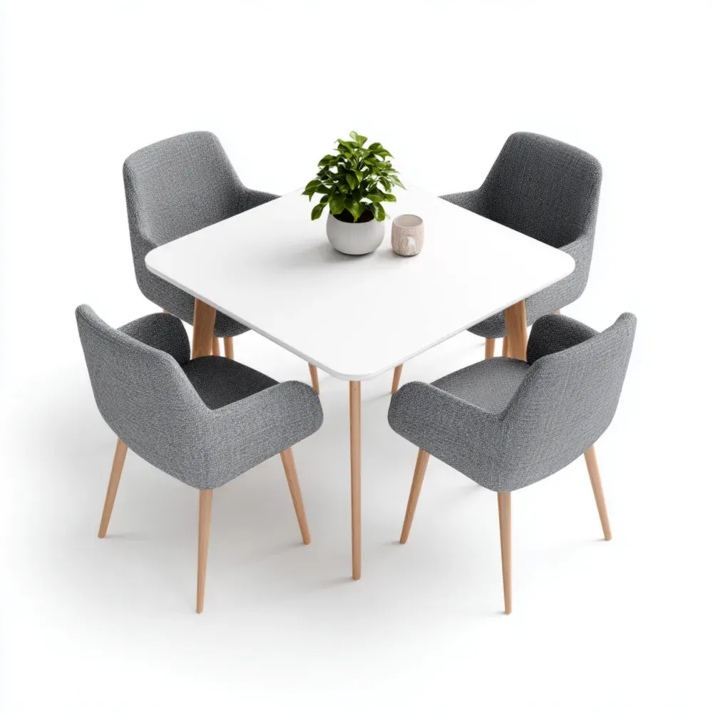 Essgruppe Holz Tisch 80x80x75 cm - Weiß/Grau - Skandinavisches Design