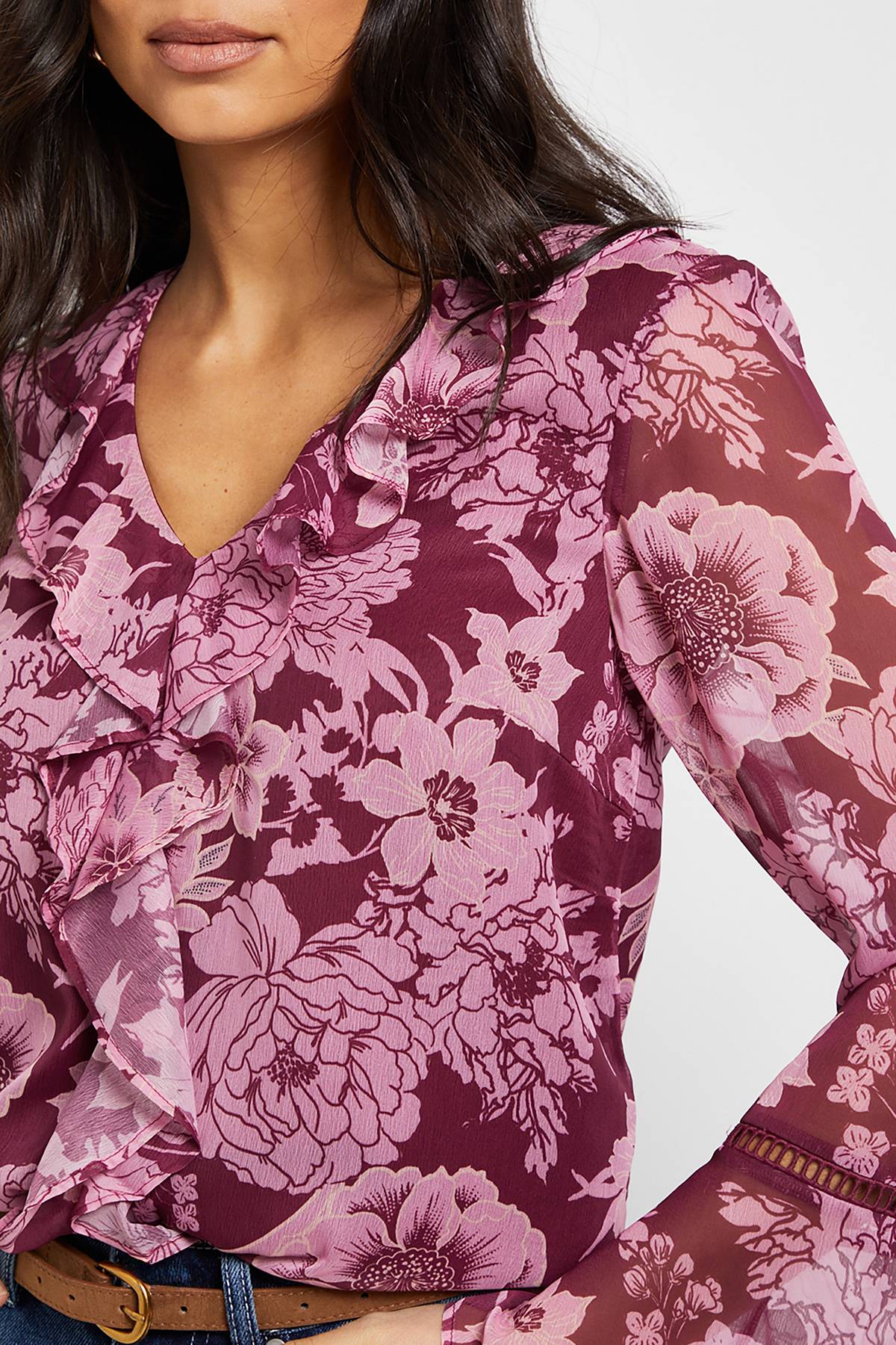 Wallis Blouse À Volants Avec Bordure En Dentelle Florale