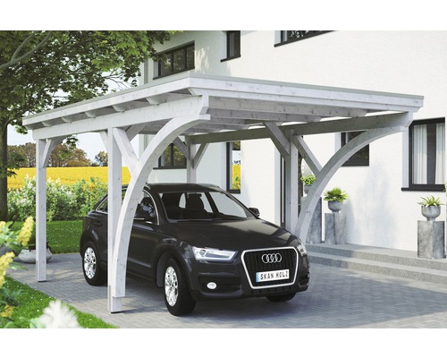 Enkele carport Konsta aluminium dakpanelen inclusief 2 inrijbogen en H-ankers 304x500 cm wit