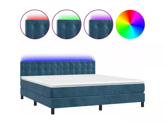 Sommier tapissier matelas et LED Bleu foncé 180x200 cm Velours