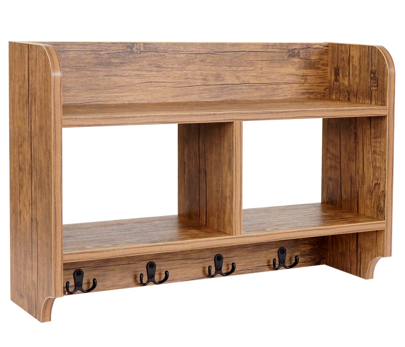 Wandgarderobe MCW-C68, Garderobe Regal, 4 Haken 2 Regalfächer, 41x60x19cm 3D-Struktur ~ Wildeiche-Optik