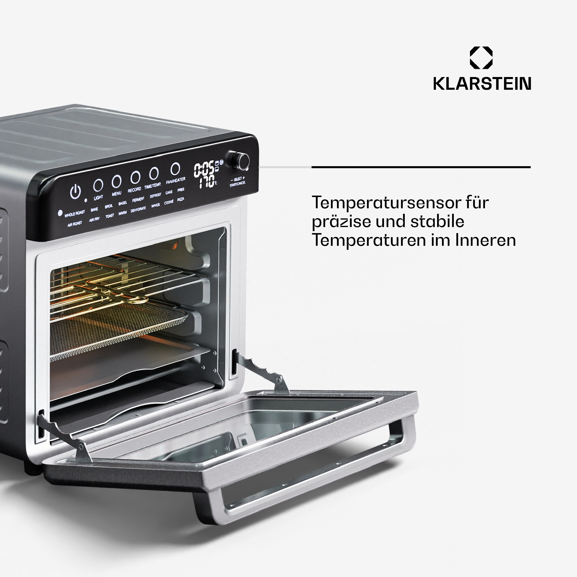 Air Glaze Digital Heißluftfritteuse | 2100 W | 16 Programme | App | 34 Liter | inkl. Zubehörset Edelstahl