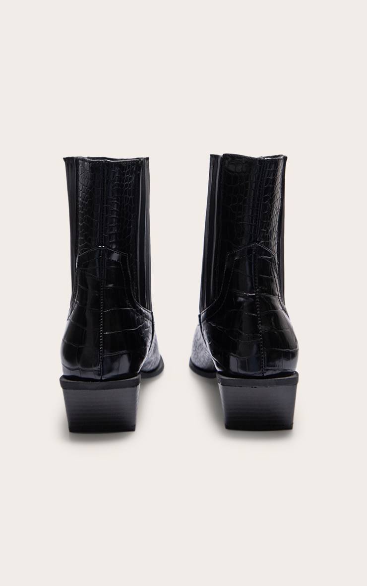 Noir Bottines Western À Bout Pointu Effet Croco Talon Bloc Bas