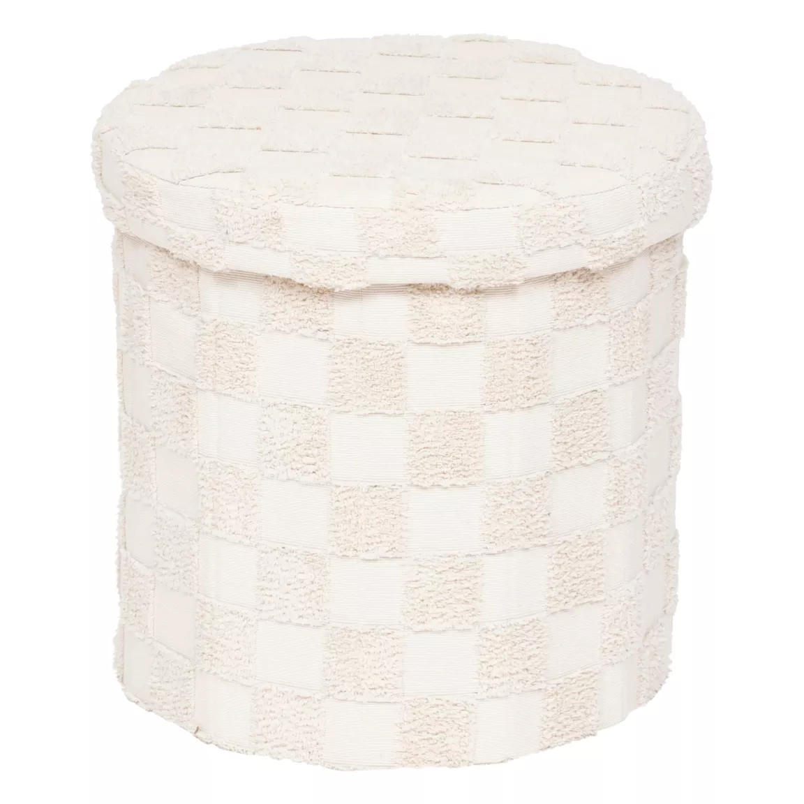 Pouf de rangement pliant rond tufté (H38 cm) Pasti Blanc